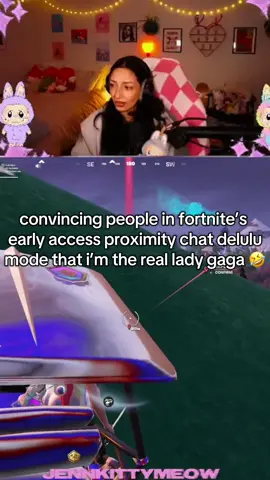 got early access to @Fortnite Official’s new game mode DELULU with proximity chat and convinced the lobby (& @Reddysh ❤️) that I was the real Lady Gaga 🤣 #fortnite #ladygaga #girlgamer #gaming #fyp  should i do a singing uber driver series in this game mode??? 🧐😂🩷