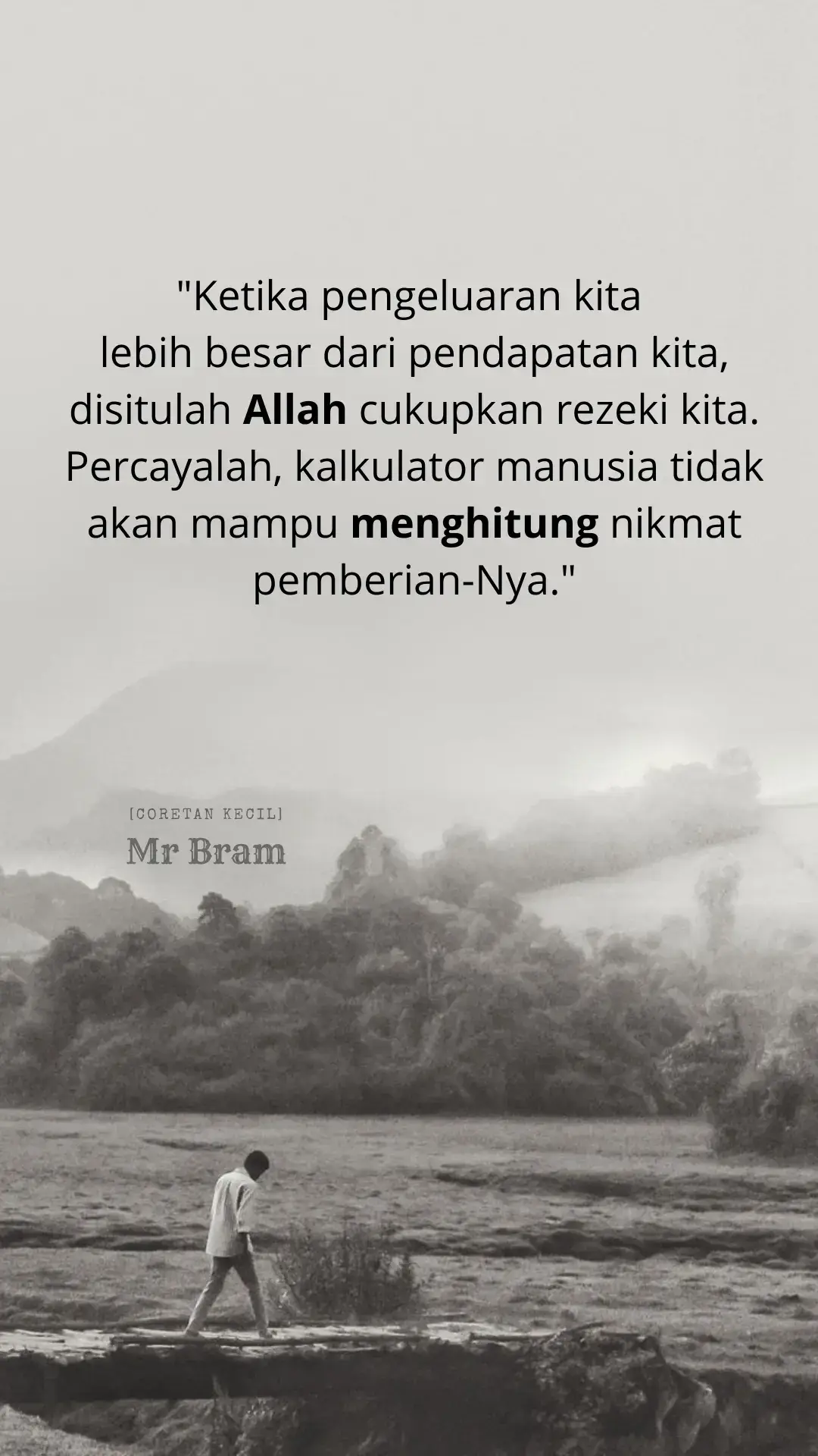 Percayalah, rezeki itu selalu cukup ketika kita yakin pada-Nya. Kalkulator manusia tak akan sanggup menghitung nikmat yang Allah beri 🙏✨ Hashtag: #BersyukurSelalu #NikmatAllah #RezekiCukup #CoretanMrBram #MotivasiHidup 