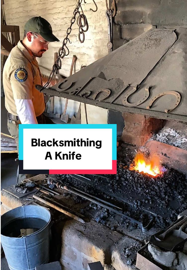 We are often asked if we are capable of making something sharp in the blacksmith shop at Sutter’s Fort State Historic Park. We normally stick to more utilitarian items and tools that are dull. However, we got to the point with this one. In this video, Mark demonstrates the same blacksmithing methods available in the 1840s at the Fort by making a blacksmith knife (where the entire finished knife is one piece of steel) from a section of flat stock. The bellows pumps air into the forge where the iron or steel is softened to a working temperature to be shaped with a hammer on the anvil.  Want to see the the blacksmith shop in operation? Come visit during our Demonstration Days on the third Saturday of each month from 10am to 4pm. Sutter's Fort State Historic Park is a California State Park located in the Midtown Sacramento, California. #suttersfort #castateparks #sactiktok #sacramento #museum      
