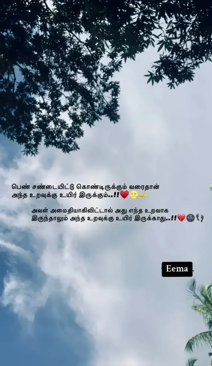<~🙌🏻🥀\\🥲^ஒரு பெண் சண்டையிட்டு கொண்டு இருக்கும் வரை தான் அந்த உறவுக்கு உயிர்' உணர்வு'காதல் எல்லாம் இருக்கும்....!>\❤️‍🩹💯\°🥹🫴🏻^~£🙂🥀 ~🥲^√🫴🏻🫡>அதே அந்த பெண் அமைதியாகி விட்டால்.....!*√😫\\அது எப்படிபட்ட உறவாக இருந்தாலும் அந்த உறவுக்கு உயிர்'உணர்வு'காதல் எதுவுமே இருக்காது....!!!>🥺👋🏻~\\🙂✨💯^°🫴🏻°❤️‍🩹 😒.........................<{ᴇᵉᵐᵃ ɢᵘʳˡ}>...................👀✨❤️‍🩹