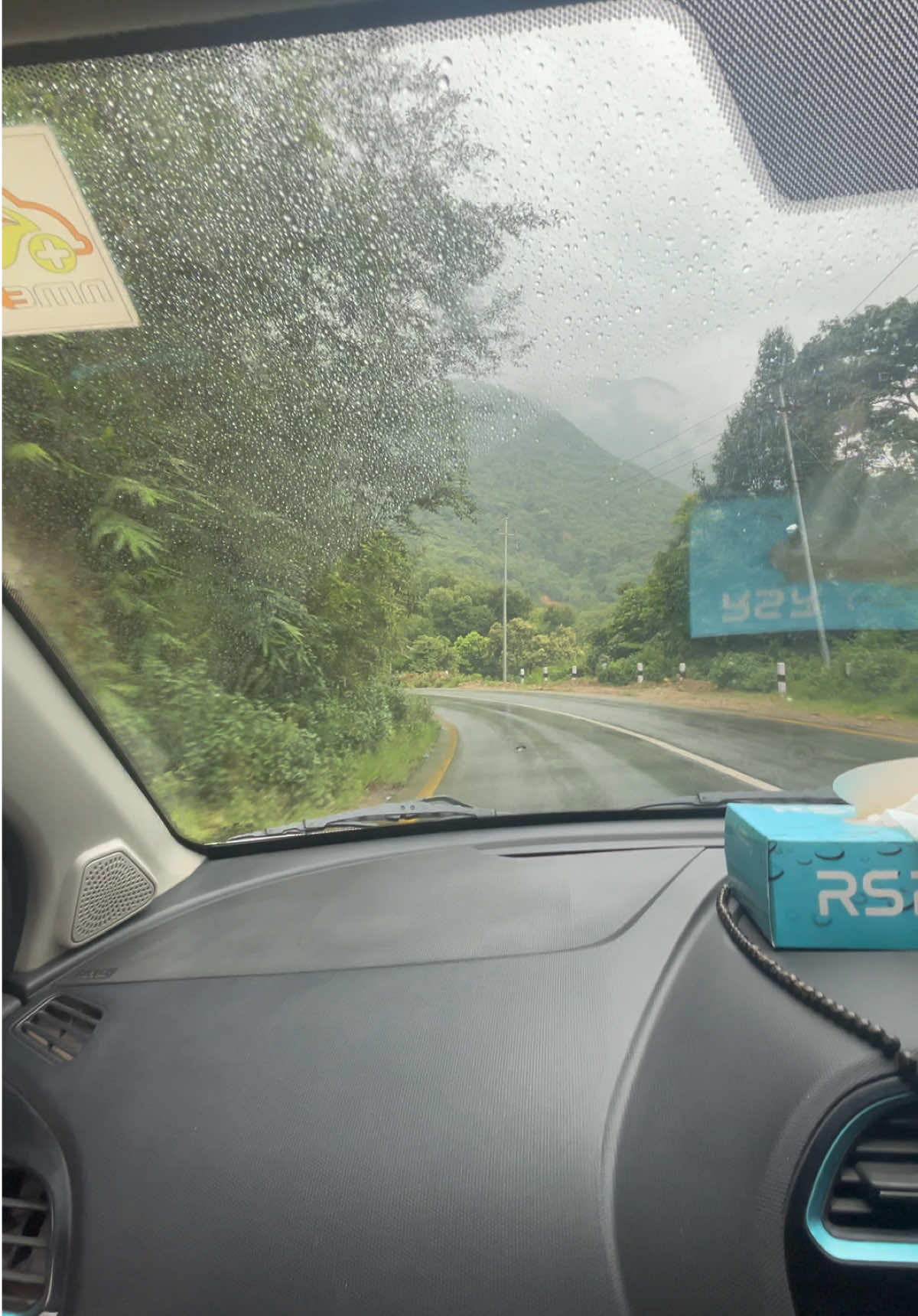 Rainy weather + long drive matches the vibe….. ❤️          #rainy #car #slipperyroad #greenery #viral 