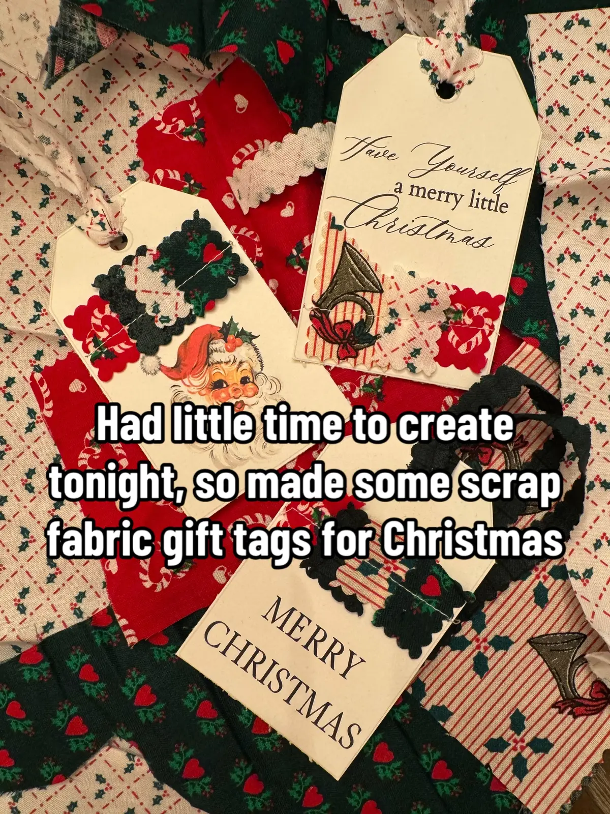 Scrap fabric gift tags (link to my Etsy shop in bio if you want to download the PDF I made for the gift tags)  Should I do a tutorial? Super simple project! #quilting #sewing #newprojects #easysewing #beginnersewing 