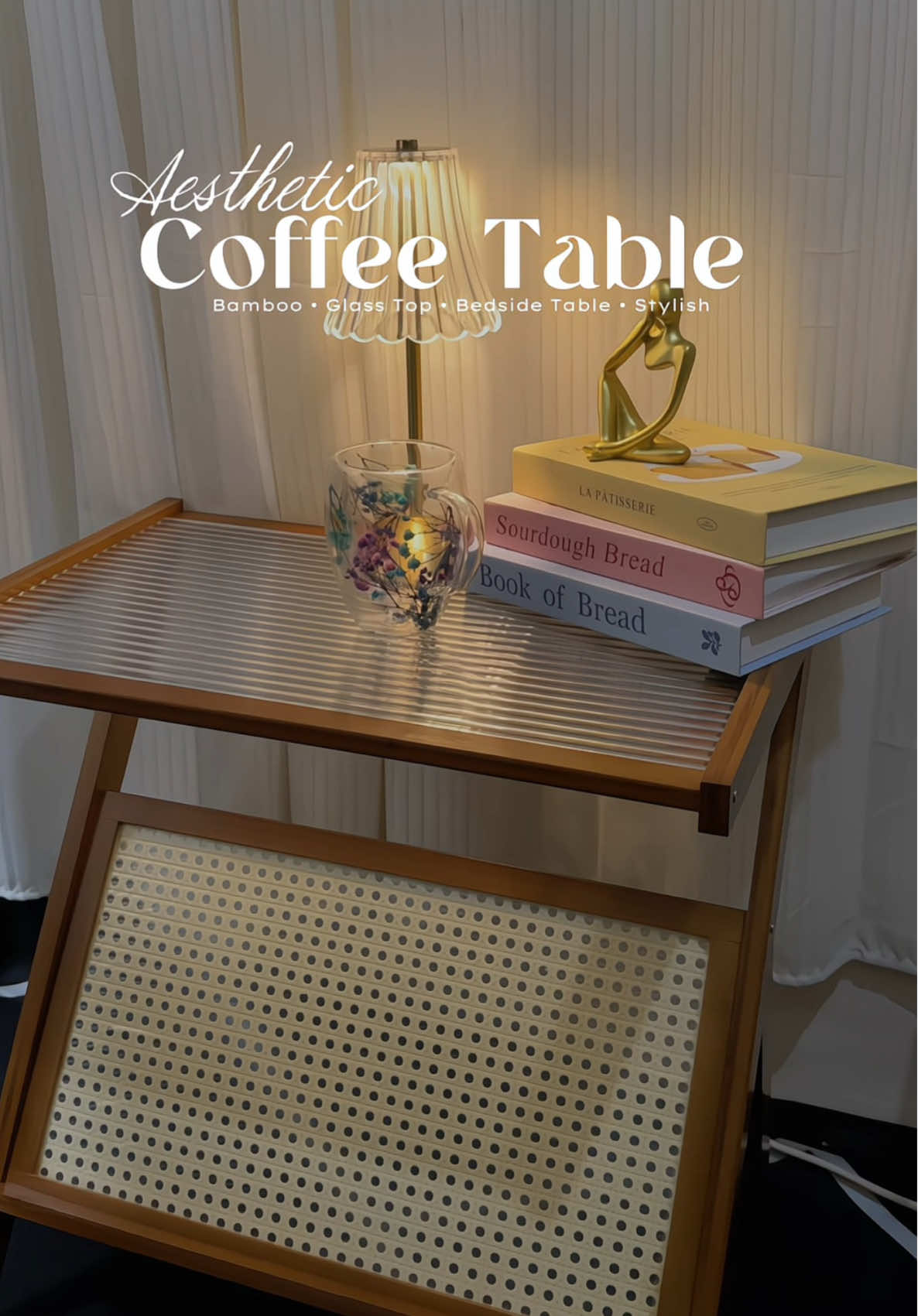 Aesthetic bamboo coffee table ☕️💫 #coffeetable #bambootable #aesthetictable #affiliatetable #aestheticsetup 