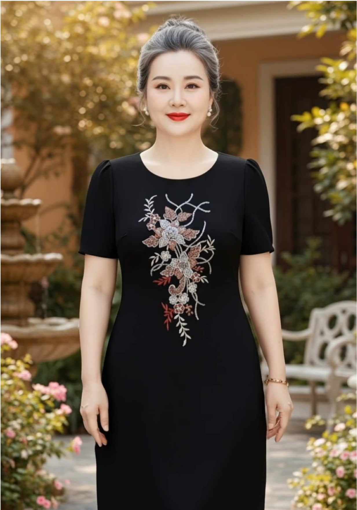 Đầm suông trung niên cao cấp – Thêu hoa pha lê sang trọng #xuhuongtiktokk #thoitrangtrungnien #dambigsize 
