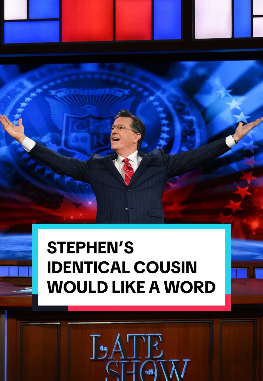 Stephen's identical, conservative cousin would like to have a word. #Colbert #ColbertReport #TheWord