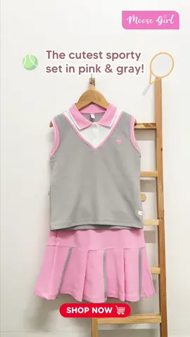 The cutest sporty set for your little girl! 🏸🌟 Dress her in this Moose Girl Gray Collared Sleeveless Blouse with Pink Honeycomb Skirt and make every sporty adventure fashionable! 🌷 Shop Moose Girl now! #moosegirlclothes #girlsoutfit #kidsfashion #sportychic #fashiontok 