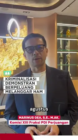 Marinus Gea, Anggota Komisi XIII DPR RI dari Fraksi PDI Perjuangan, menyoroti kriminalisasi terhadap lebih dari 3.300 orang pasca demo 25 Agustus. Ia menegaskan praktik penangkapan sewenang-wenang, sweeping, hingga penggunaan pasal karet berpotensi melanggar HAM dan merusak demokrasi. #dprri #komisi13 #demokrasi #fyp #ham 