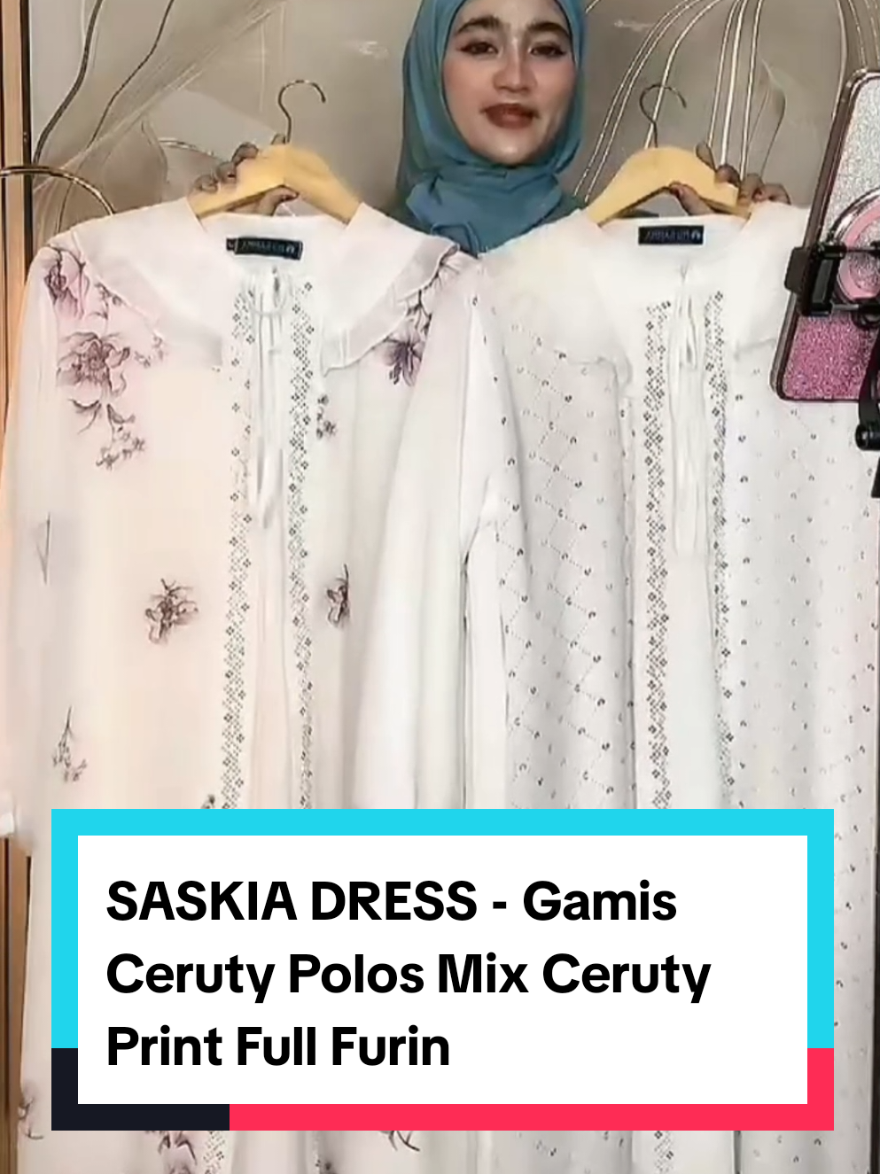 SASKIA DRESS - Gamis Ceruty Polos Mix Ceruty Print Full Furing#gamisceruty#shoptokopedia #fyp#fyf 
