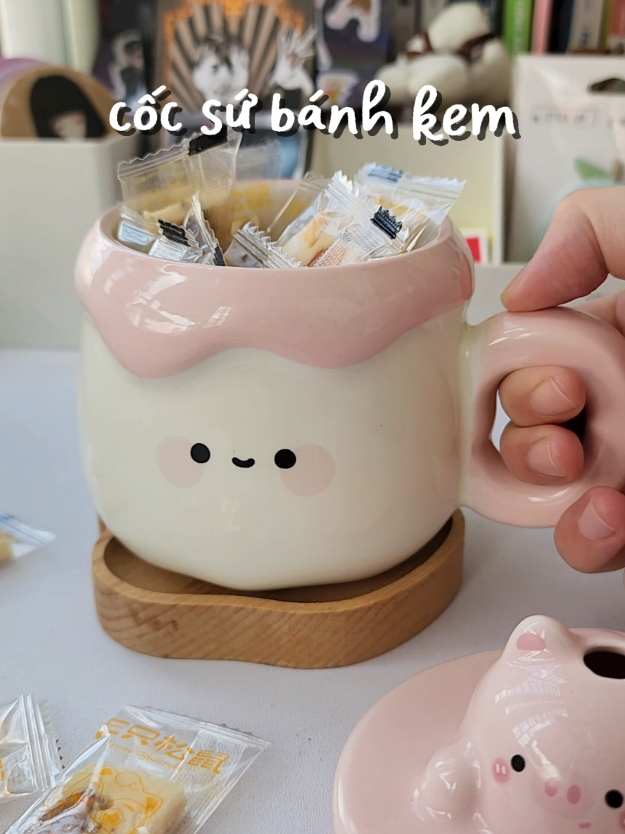 Cốc sứ hình bánh kem nắp heo kèm que khấy dễ thương #cocsudethuong #quatangcocsu #cocsucute #quatangsinhnhat 