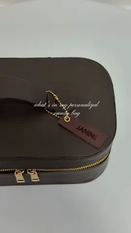 sucker for anything personalized 🤎 #vanitybag #makeupessentials #makeupbag #whatsinmybag #beautyph       