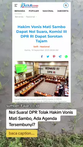 Hakim Alimin Ribut Sujono Gagal Masuk Hakim Agung, Dapat Nol Suara dari Komisi III DPR RI Jakarta — Nama Alimin Ribut Sujono, hakim yang pernah menjatuhkan vonis hukuman mati kepada Ferdy Sambo, menjadi sorotan publik setelah pada pemilihan calon hakim agung dan hakim ad hoc HAM MA 2025 ia gagal memperoleh satu pun suara dari Komisi III DPR RI.  Pemilihan tersebut dilakukan lewat uji kelayakan dan kepatutan (fit and proper test). Dari 16 calon yang diajukan, hanya 10 kandidat yang berhasil lolos. Alimin termasuk di antara enam calon yang tak meraih suara sama sekali.  Peristiwa ini mengundang kritikan dari sejumlah pihak. Sebagai contoh, Said Didu mengomentari bahwa keputusan ini mencerminkan adanya kecenderungan politik dalam memilih figur yang “seirama” di antara calon hakim — yakni yang dianggap memiliki visi atau latar belakang yang mendukung arah politik atau kebijakan tertentu.  Kritikus menilai, meskipun Alimin pernah menangani kasus besar seperti Sambo, tetapi dalam sistem seleksi hakim agung hal tersebut tidak selalu menjadi nilai tambah jika dianggap kontroversial atau ketika publik meragukan integritas atau keputusannya di masa lalu. Partisipasi publik pun mengamati bahwa kepercayaan terhadap DPR dan partai politik semakin diuji dengan keputusan-keputusan seperti ini.  Sumber: FAJAR.co.id — “Hakim Vonis Mati Sambo Dapat Nol Suara, Komisi III DPR RI Dapat Sorotan Tajam” (fajar.co.id)  #HakimAgung #AliminRibutSujono #KomisiIII #ReformasiYudisial #fyp 