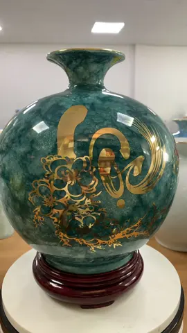 Bình hút Lộc sz25 cao 25cm ngang 23cm men vân đá  xanh Ngọc hoạ tiết tài Lộc có chữ thư pháp 850k/b tặng đế miễn Síp #tiktokshop #tiktoklive #xuhuong 
