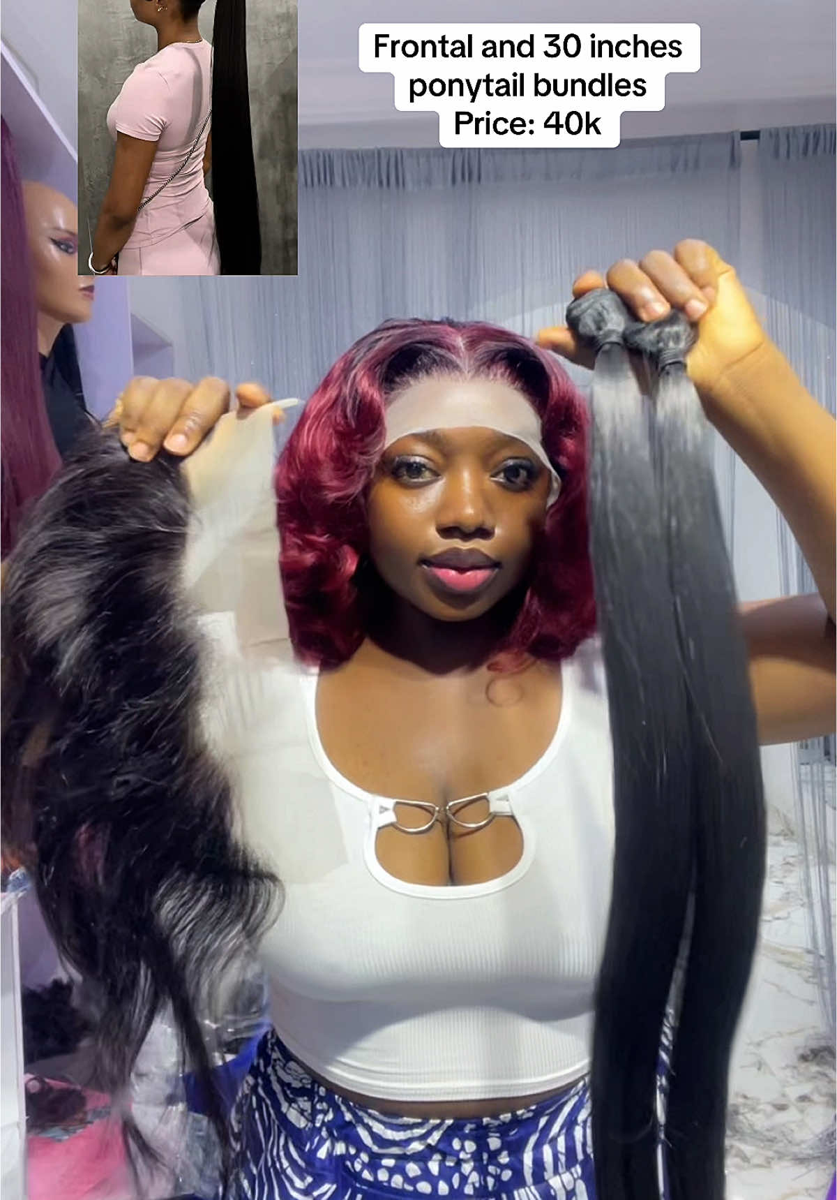 Our bestselling Frontal and ponytail combo  Frontal is human hair while ponytail is blend  #frontalponytail #hairvendorinlagos #hairvendorinajah #ponytail 