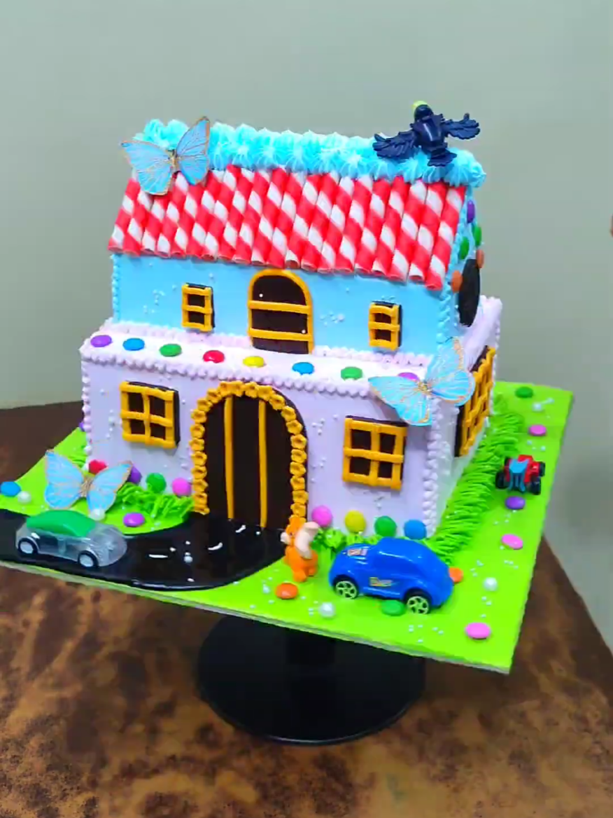 Dream House Cake with Cars & Butterflies#viralvideos #trendingvideo #design #cakedecorating 