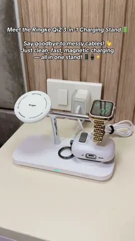 Say goodbye to messy cables! 👋 Meet the Ringke Qi2 3-in-1 Magnetic Wireless Charging Stand – one sleek hub for all your devices ⚡📱⌚️🔋  #Ringke #WirelessCharger #3in1Charger #3in1WirelessCharger #RingkeQi2