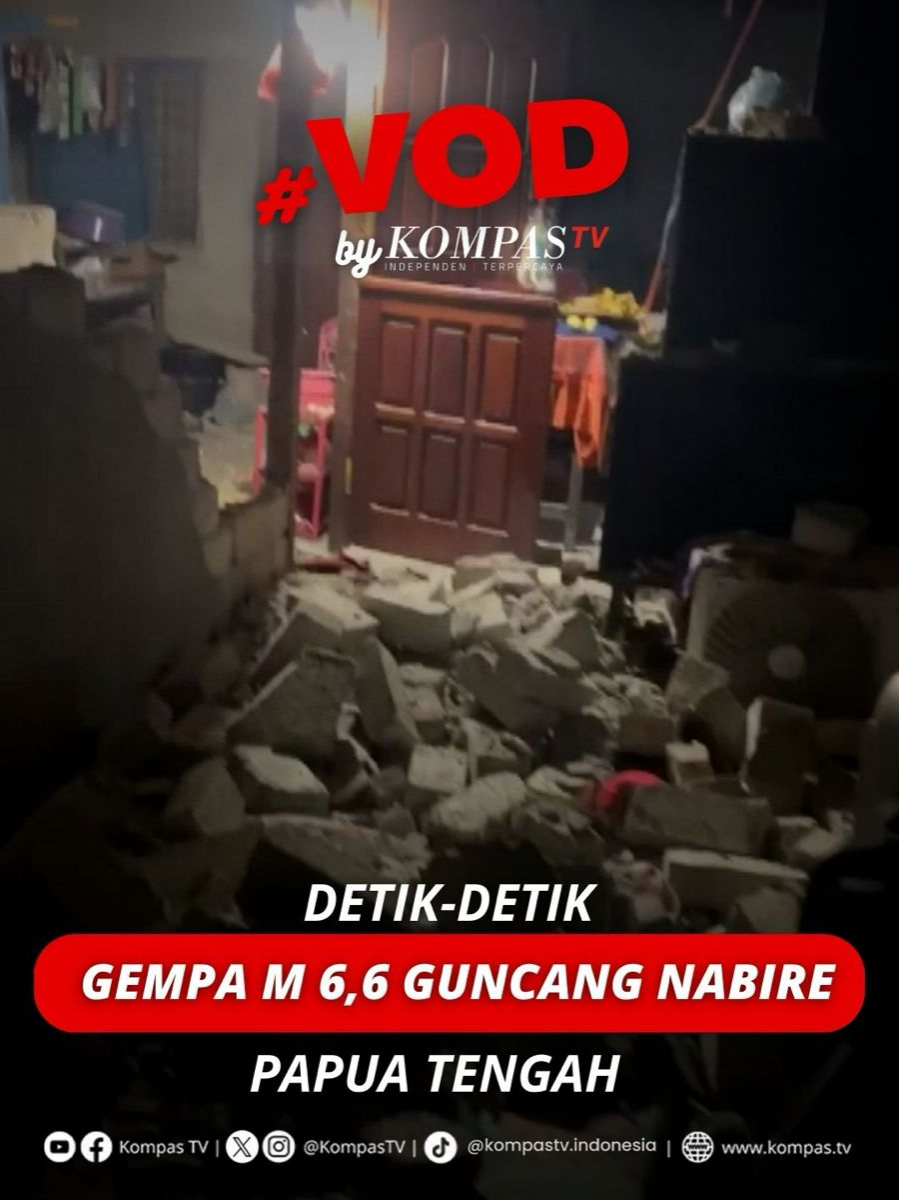 Gempa magnitudo 6,6 terjadi di Kabupaten Nabire, Papua Tengah, pada Jumat (19/09/2025) dini hari. Sementara itu, dari data BMKG hingga Jumat (19/09/2025) siang, tercatat ada empat gempa susulan yang terjadi. Yang paling kuat bermagnitudo 5,1 sekitar pukul 08.30 Waktu Indonesia Timur. Pasca-gempa, tim gabungan fokus mendata korban dan bangunan yang rusak akibat gempa. Tuliskan komentarmu dan dapatkan berita terkini lainnya di www.kompas.tv serta youtube.com/kompastv #VODKompasTV