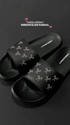From playground to hangout spot 💫 Ribbon Slides Black, cocok untuk semua usia yes!, kids size available! #Thesilversky #Localbrand #SlideSandal #SandalUnisex #SandalPremium 