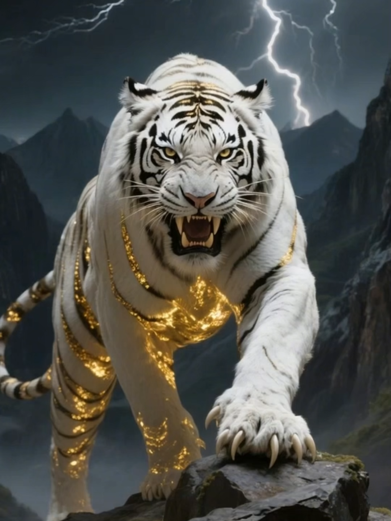 🌩️ The Thunder Tiger Roars on the Mountain! A golden-glowing white tiger walks  through a thundering volcanic storm, roaring atop the rocks. Feel the power and fury of nature in this epic moment! 🐅⚡🔥 🌩️ 천둥의 화신, 황금빛 백호의 포효! 천둥번개와 화산이 동시에 폭발하는 극한의 순간!  황금빛 광채를 품은 백호가 바위를 밟으며 포효합니다. 당신의 심장을 뛰게 할 강렬한 순간을 놓치지 마세요! 🐅⚡🔥 #WhiteTiger #ThunderStorm #Volcano  #Roar #EpicNature #CinematicShorts  #AIAnimation #TigerRoar #Shorts #wallpaper #majestic #백호 #천둥번개 #활화산  #호랑이영상 #포효 #AI애니메이션  #멋진영상 #쇼츠추천 #대자연 #배경화면 #웅장