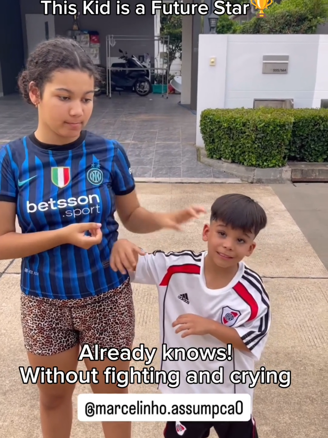 Sister vs. little brother ⚽ #littlechamp #football #Soccer #goal #fyp 