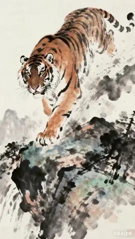 水墨画の世界に現れる猛虎🐅✨ 力強さと迫力に圧倒される瞬間。 #AIアート #水墨画 #虎 #和風 #芸術