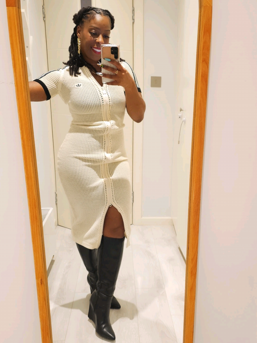 Finally wore my Adidas Knit Dress 🔥🔥❤️❤️ #adidas #knitdress #fallfashion #fitchecks #ootdfashion 