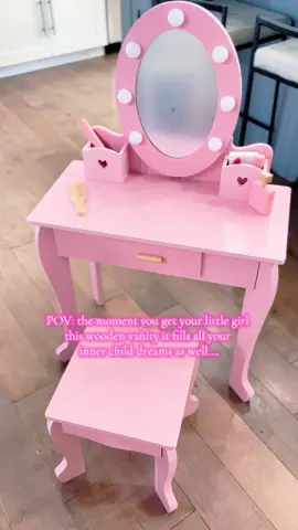 Your little girls eyes 👀 will light up the moment see opens this pink wooden vanity on Christmas morning🎄🎀 #kidsvanity #giftforgirls #girlgifts @GARVEE @Garvee Commercial #tiktokshoprestock 