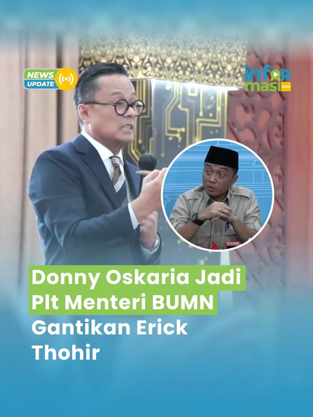INFORMASI.COM - Wakil Menteri BUMN, Dony Oskaria, ditunjuk sebagai Pelaksana Tugas (Plt) Menteri BUMN menggantikan Erick Thohir. Menurut Mensesneg Prasetyo Hadi, keputusan itu atas petunjuk langsung Presiden Prabowo Subianto. Dony dipilih karena statusnya sebagai Wamen BUMN serta tidak lagi menjabat sebagai perangkat di Danantara. Penugasan ini diharapkan dapat mempercepat pembenahan BUMN yang tengah dilaksanakan Danantara.  #BUMN #ErickThohir #DonnyOskaria
