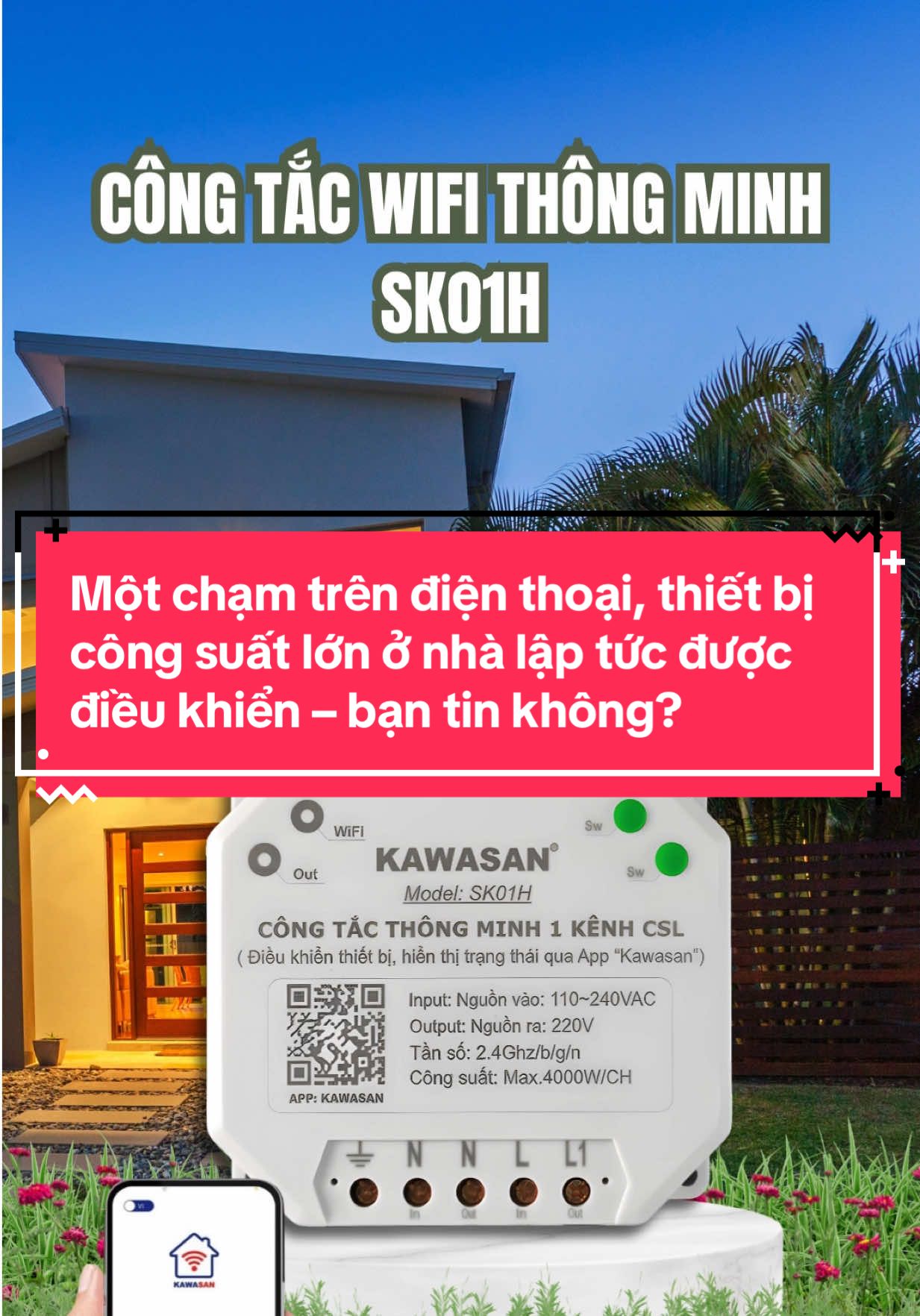 Nếu bạn đang tìm kiếm một giải pháp điều khiển thiết bị điện công suất lớn từ xa vừa an toàn, tiện lợi, tiết kiệm điện, thì Công Tắc Wifi Thông Minh SK01H chính là lựa chọn đáng tin cậy nhất. #kawasan #congtacwifi #congtacthongminh #sk01h  