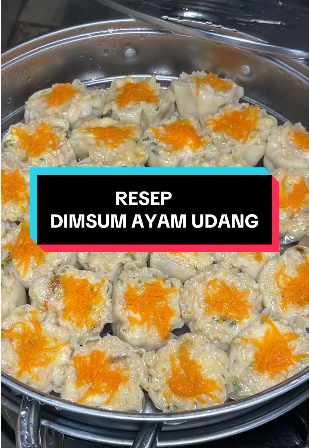 Bahan-bahan : - 1 1/2 kg paha ayam sama kulit - 1/2 kg udang   - danging ayam potong secukupnya - 2 butir telur  - 7 sdm tapioka  - 2 batang daun bawang  - 5 siung bawang putih (halus)  - 3 sdm minyak wijen   - 3 sdm saus tiram  - lada bubuk secukupnya -  royco secukupnya  - 1 sdm gula pasir - 1 sdm garam  - kaldu jamur secukupnya   - bawang putih bubuk secukupnya  - bawang goreng secukupnya - wortel parut secukupnya (toping)  -kulit dimsum.           #reseptiktok #resepdimsum #dimsumkukus #dimsumayamudang #dailyvlog 