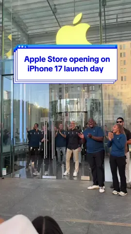 It's #iPhone17 launch day and Apple CEO #TimCook opened the doors to the first customers at Apple 5th Ave in NYC. Who's picking up their #newiPhone today 🤔 #apple #applestore 