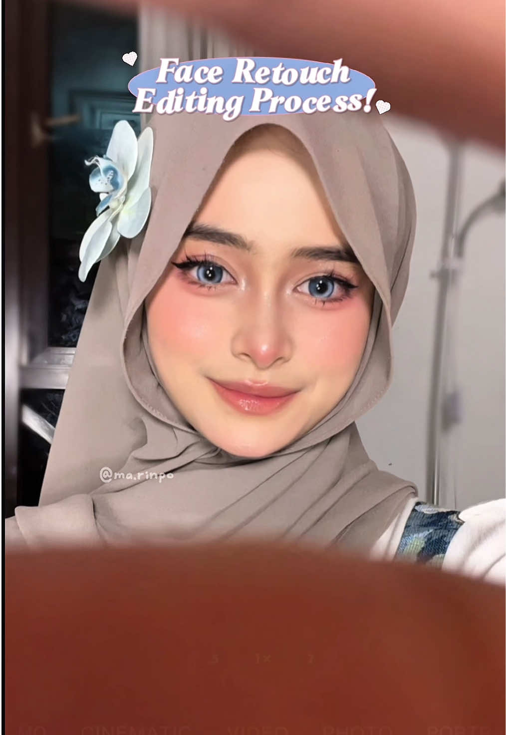 Kalau Makeup kurang keliatan di kamera coba pake cara aku deh retouch tipis tipis pake #meitu ✨ Bahkan bisa retouch face position juga biar lebih perfect tapi gak too much 🥹💙🩵 . #makeuptransition #beauty #retouch #oceaneyes 