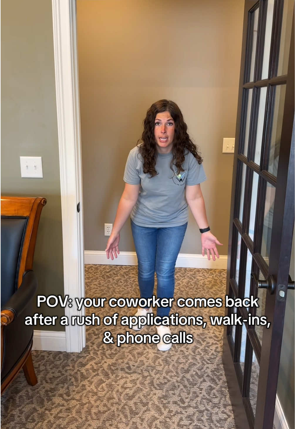 just barely made it😪 #officetok #personnelpartners #fyp #customerservicehumor #coworkerhumor 