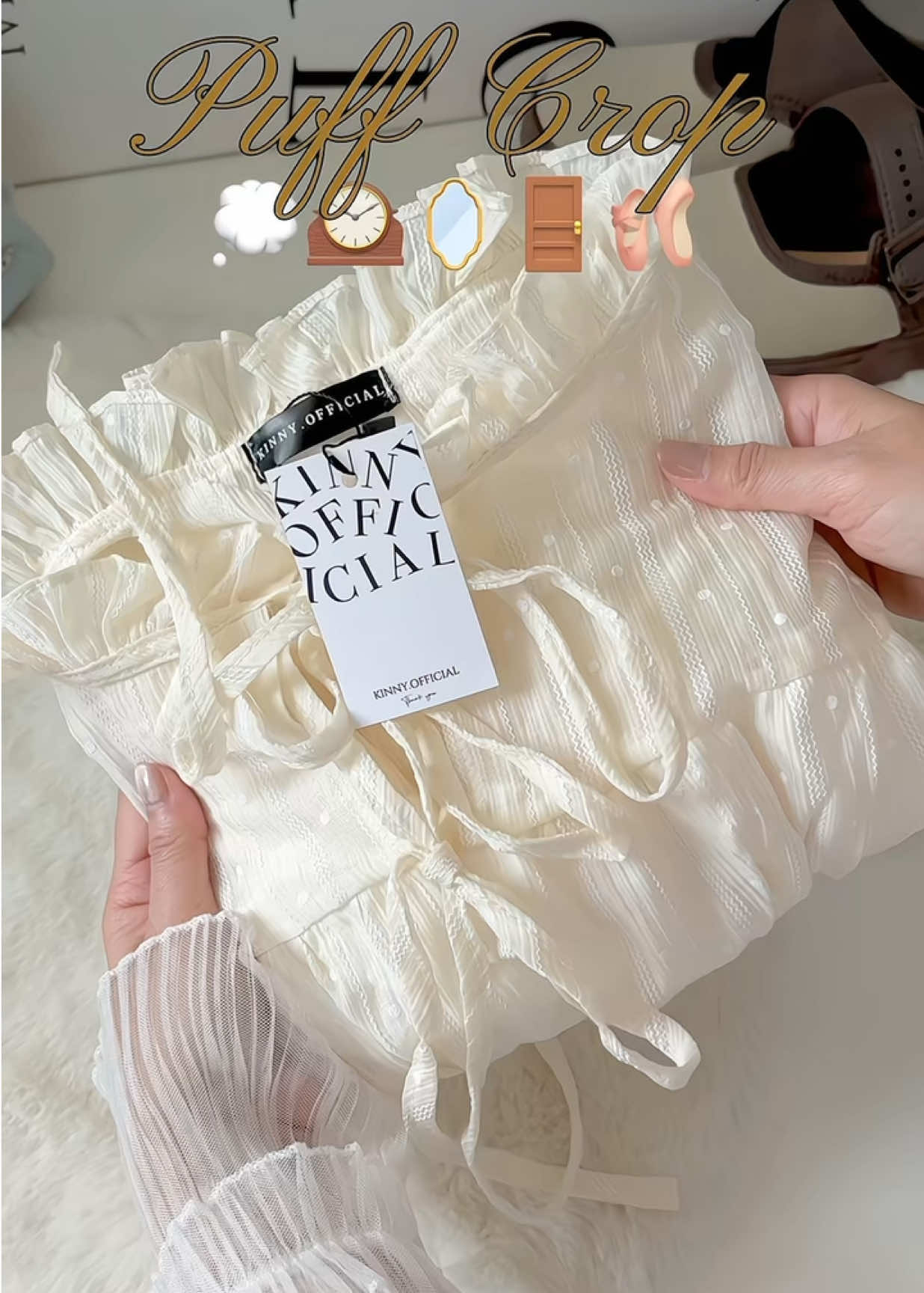 Puff Crop สีครีมจุดขาวสีใหม่ค่าบ 🦢🫶🏻  #เสื้อแขนตุ๊กตา #เสื้อน่ารัก #เสื้อผ้าแฟชั่น #ไอเดียแต่งตัว #kinnyofficial 