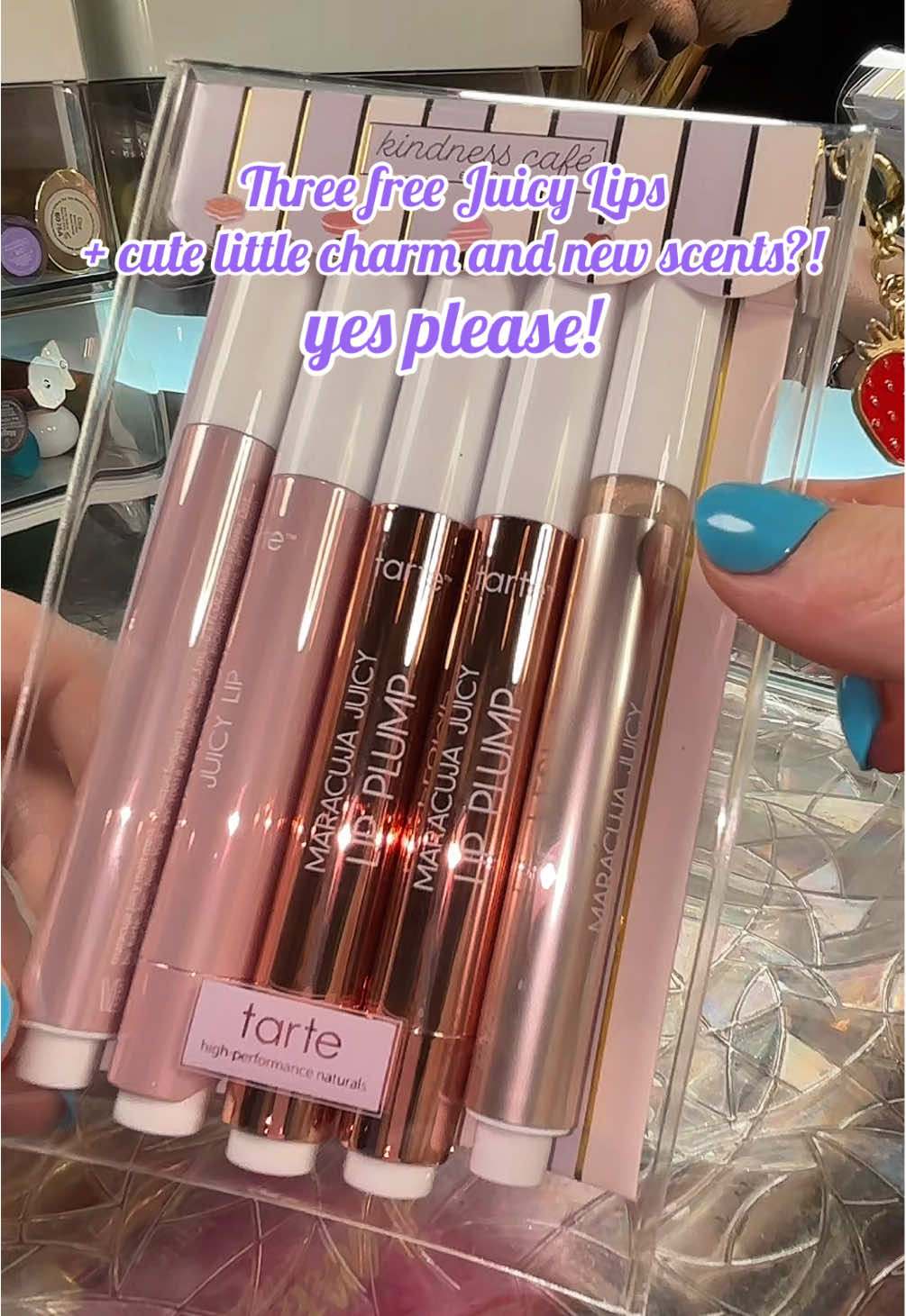 @tarte cosmetics holiday sets are here and with this Sweet Indulgence Maracuja Juicy Lip set you buy 2 get 3 lippies free + a cute charm!  And that’s not all - NEW scents! #tarte #tarteholidaysets #marcujajuicylip #maracujajuicylipset #ttsbeautybesties 