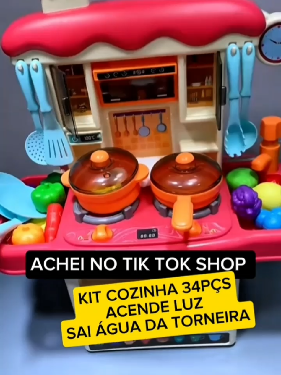 Uma cozinha completa para transformar a brincadeira em realidade! 💧 Sai água de verdade, tem luz, sons e 33 acessórios. 🎁 Presente perfeito para o Dia das Crianças – estoque limitado! 👉 Garanta já no carrinho laranja. #brinquedo #cozinhainfantil #diadascrianças #tiktokshop 