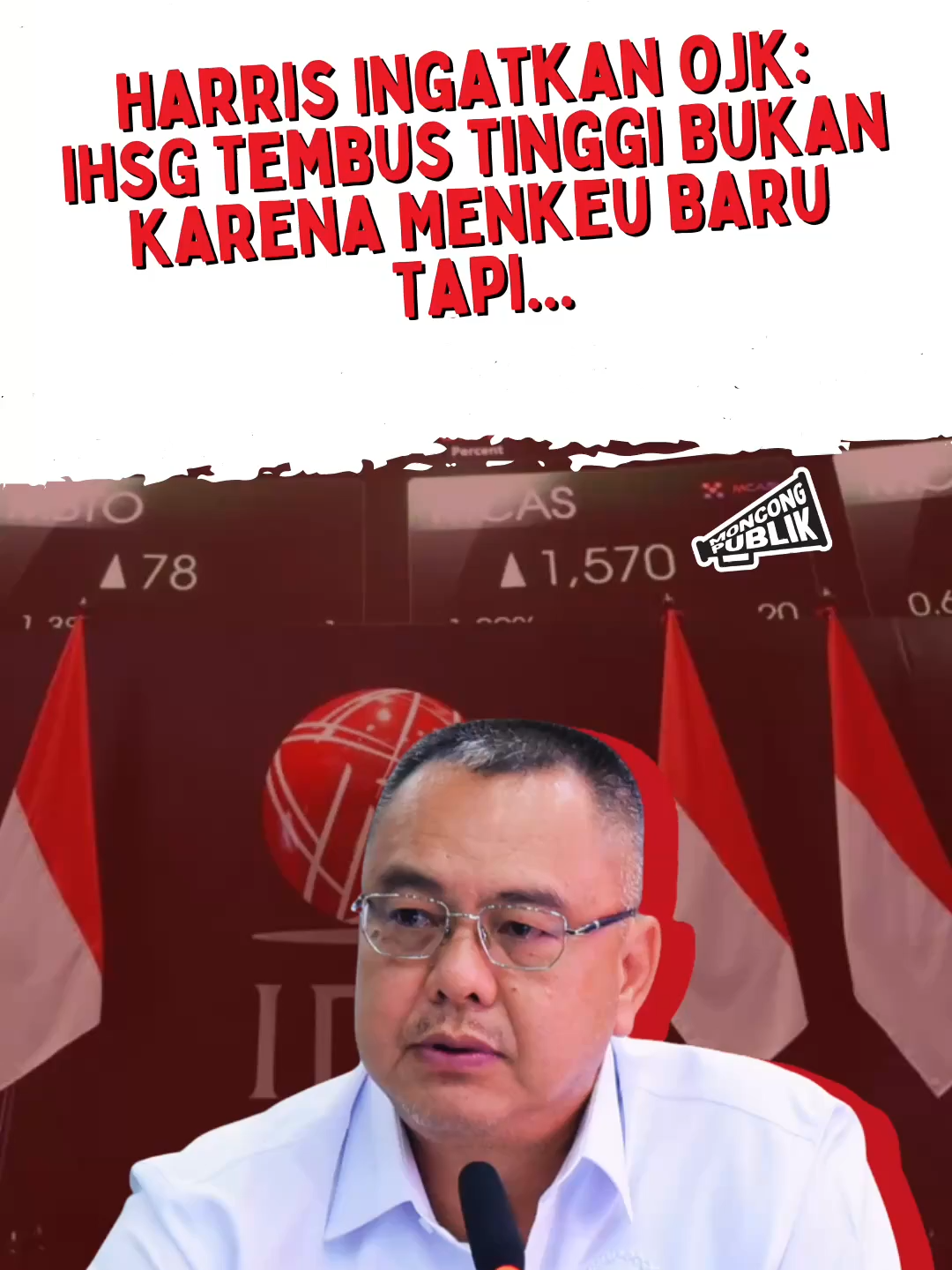 Indeks Harga Saham Gabungan (IHSG) yang tembus tinggi memang terlihat sebagai sentimen positif. Namun, Anggota Komisi XI DPR RI Fraksi PDI Perjuangan, Harris Turino, menegaskan bahwa capaian ini bukan murni karena kinerja Menteri Keuangan yang baru.    Menurut Harris, lonjakan IHSG lebih dipicu faktor eksternal, yaitu penurunan tingkat bunga oleh The Fed yang kemudian diikuti dengan penurunan BI Rate ke 4,75%. Kombinasi inilah yang mendorong pasar saham cepat rebound.     Harris juga menekankan, rebound IHSG hanya akan berarti jika bisa berkelanjutan. Apalagi saat ini ada gelontoran anggaran Rp200 triliun ke Himbara yang berperan sebagai market maker di bursa Indonesia. #moncongpublik #pdiperjuangan #fraksipdiperjuangan #harristurino #ihsg #saham #viral #dprri
