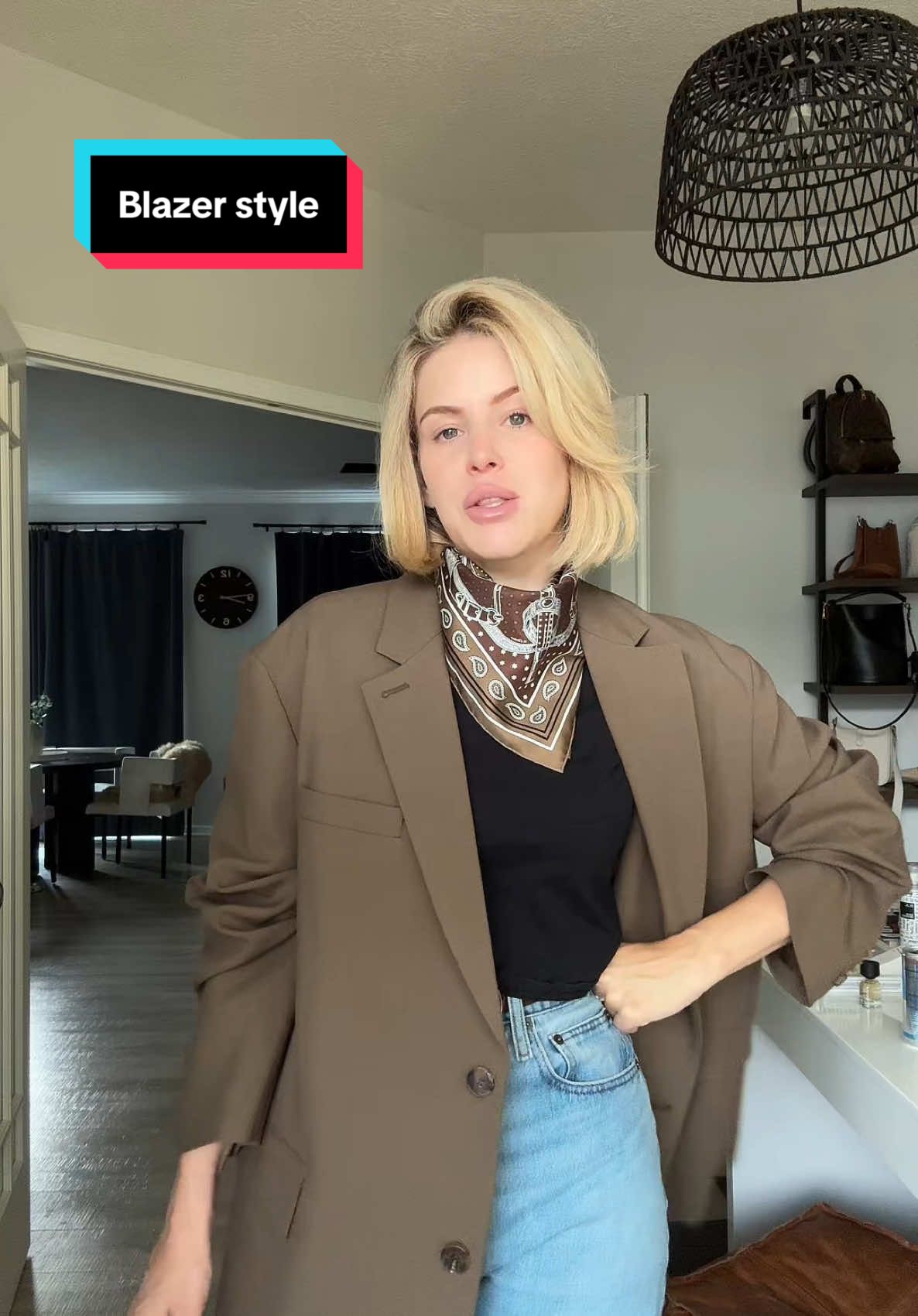 Today’s outfit for a virtual press conference #thefrankieshop #hermes #hermesscarf #gucci #officeoutfit #blazerstyle #blazer 