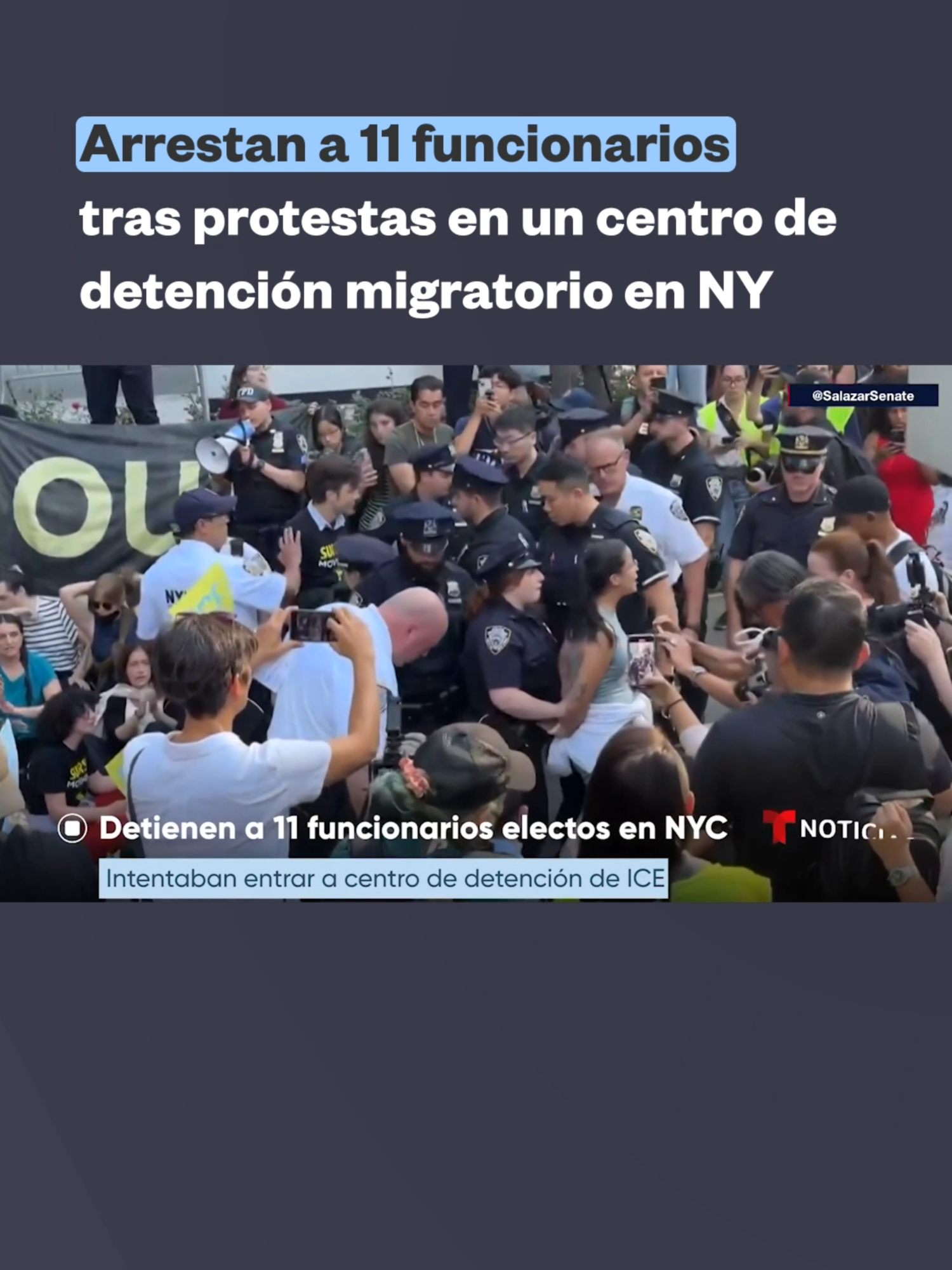 📌 Más de una docena de funcionarios electos fueron arrestados este jueves mientras protestaban por las condiciones en un centro de detención de inmigrantes de la ciudad de Nueva York, donde un juez federal amplió esta semana una orden judicial que exige al Gobierno mejorar el trato que da a los detenidos.  Los funcionarios buscaban inspeccionar la cárcel de #ICE ubicada en el edificio gubernamental Federal Plaza. Tanto activistas como funcionarios locales han denunciado condiciones de insalubridad y hacinamiento en el lugar. 🔗 Más detalles en el link.