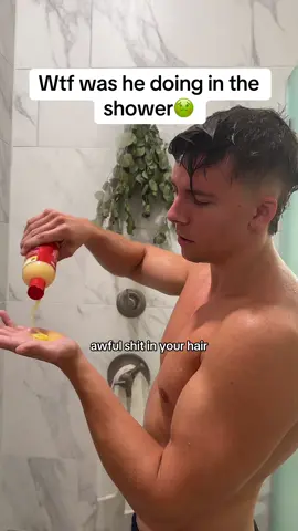 No way I caught him doing this in the shower… ##greyhair##shampoo##hairloss##thinhair##conditioner 