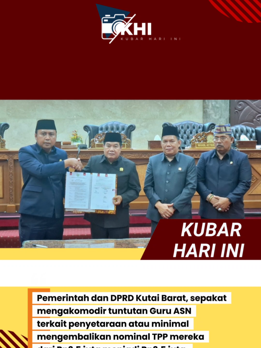 Tuntutan Guru ASN Diakomodir Pemkab dan DPRD Kubar Tuntutan guru Aparatur Sipil Negara (ASN) di Kutai Barat (Kubar) terkait penyetaraan, atau setidaknya pengembalian nominal Tambahan Penghasilan Pegawai (TPP), akhirnya diakomodir pemerintah daerah bersama DPRD. Kesepakatan tersebut tercapai dalam rapat paripurna penetapan APBD Perubahan 2025, Jumat (19/9/2025) sore. Sebelumnya, para guru mendesak agar TPP yang semula Rp3,5 juta dan dipotong menjadi Rp2,5 juta dikembalikan melalui APBD Perubahan. Pemotongan itu terjadi berdasarkan Peraturan Bupati (Perbup) Nomor 13 Tahun 2024 tentang Tambahan Penghasilan ASN, yang kemudian ditindaklanjuti dengan SK Bupati sebagai dasar penetapan besaran TPP. Keputusan tersebut diambil setelah pembahasan dengan Tim Anggaran Pemerintah Daerah (TAPD). Meski begitu, prosesnya tidak bisa dilakukan serta-merta karena harus melalui tahapan sesuai aturan, mulai dari harmonisasi SK Bupati di Kemenkumham, evaluasi Biro Hukum Pemprov Kaltim, hingga persetujuan Kementerian Dalam Negeri. Mengenai pembiayaan, DPRD dan pemerintah daerah menyiapkan skema penggunaan anggaran dari kegiatan yang berpotensi sulit dilaksanakan karena waktu pelaksanaan yang mepet, agar tidak menjadi SiLPA. Selain itu, opsi penggunaan Belanja Tidak Terduga (BTT) juga dibuka jika diperlukan. #tpp #guru #kubar #kaltim #fyp 