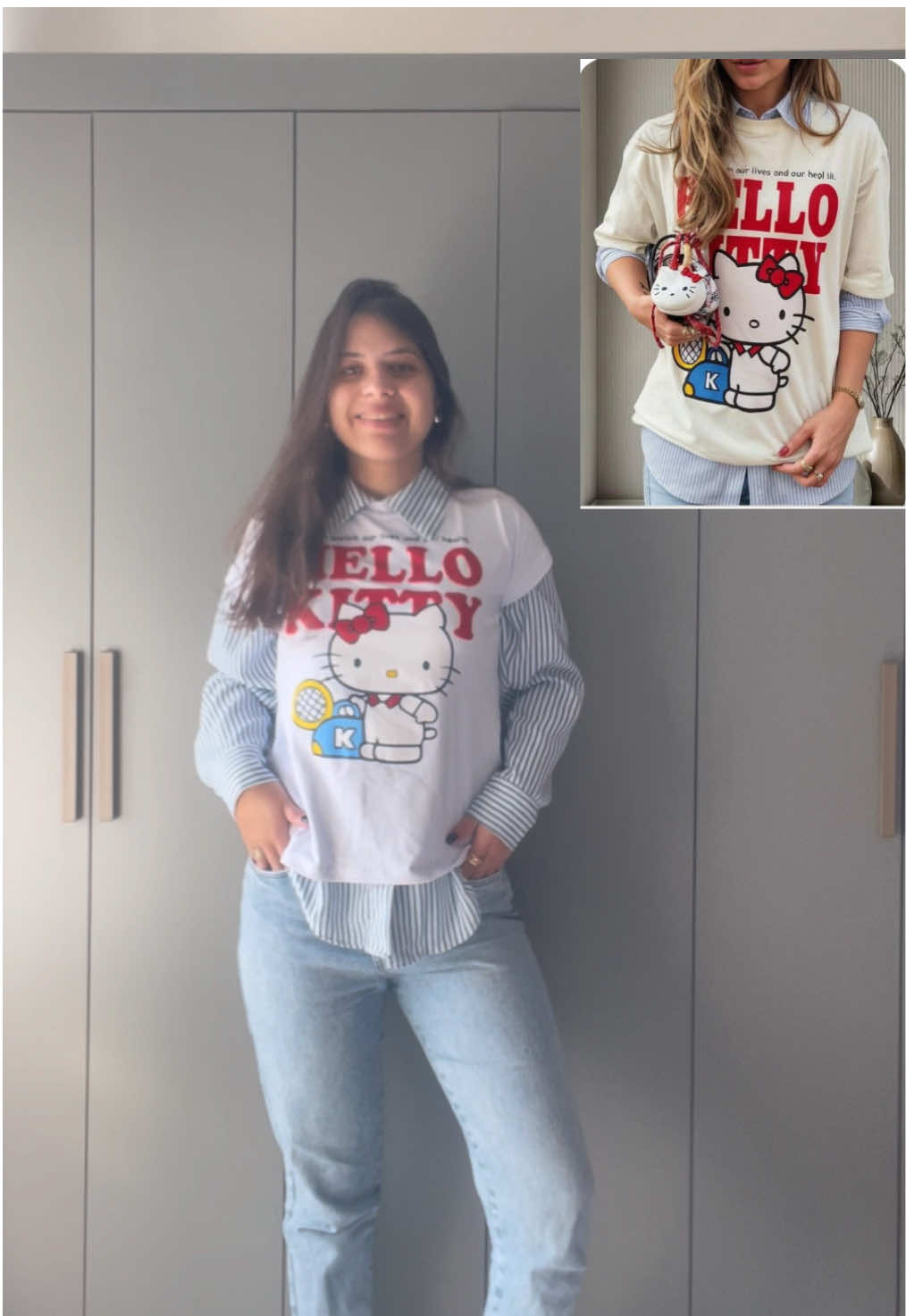 Inspiração de look com a T-shirt mais fofa e famosa do momento❤️ Pinterest obrigada! #fyp  #hellokitty #looks #viraltiktok #semprediva 