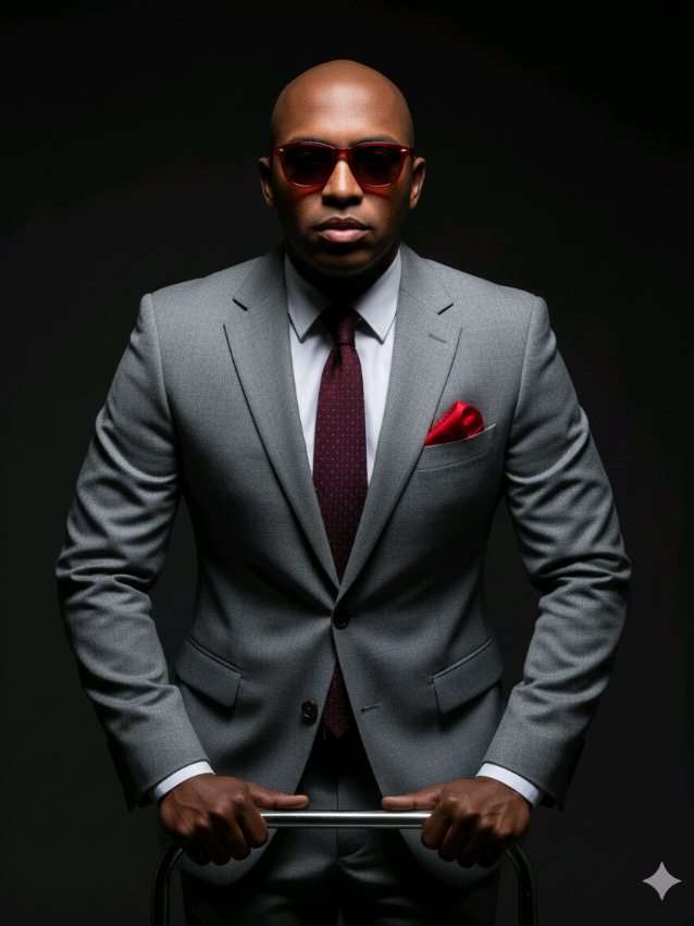 Prompt Chat GPT foto profissional Tutorial  1. Abra o ChatGPT 2. Envie sua imagem 3.Envie a Foto   Fashion editorial photo of a bald Black man, 45 years old, 1.77m tall, 77kg, with defined features and a strong presence, seated in the back seat of a luxury car. He wears an all-black outfit: a fitted turtleneck sweater and a tailored blazer, complemented by a gold chain necklace and a luxury watch. He holds a single red rose with a serious, contemplative expression. The lighting is soft and intimate, coming from the side, highlighting his facial structure and the texture of his clothing against the dark interior of the car. The mood is romantic and melancholic. Photorealistic, high-resolution, magazine-quality.  #foryou #trending #ai #chatgpt #prompt