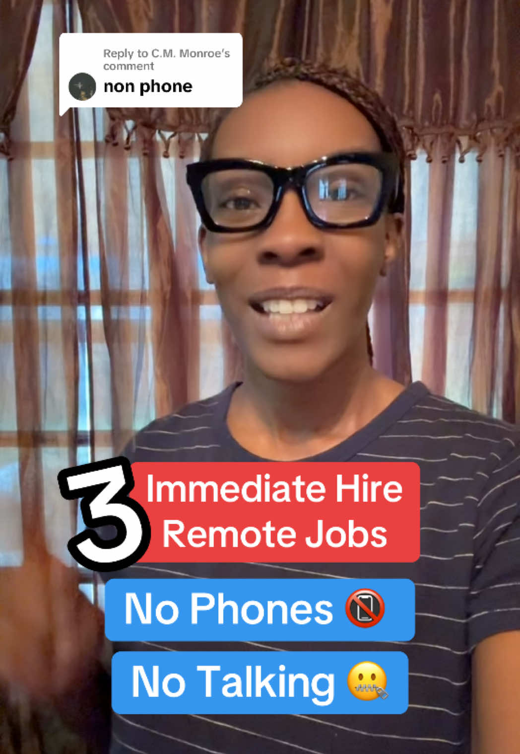 Replying to @C.M. Monroe These 3 jobs are hiring for non phone positions! Apply now #creatorsearchinsights #wfh #fyp #workfromhome #workfromhomejobs #hiringnow #wah #jobs #remotejobs #customerservice #hiring #wfhlife #nonphonejobs 