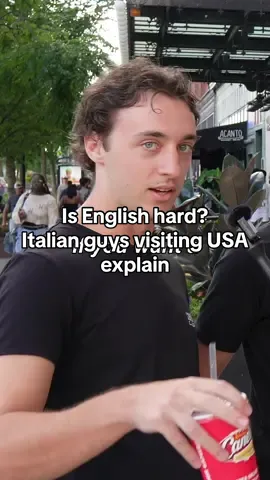 Is English hard? Italian guys visiting USA explain 🗣️🌍 #publicinterview #LanguageLearning #italy #fyp #foryoupage 