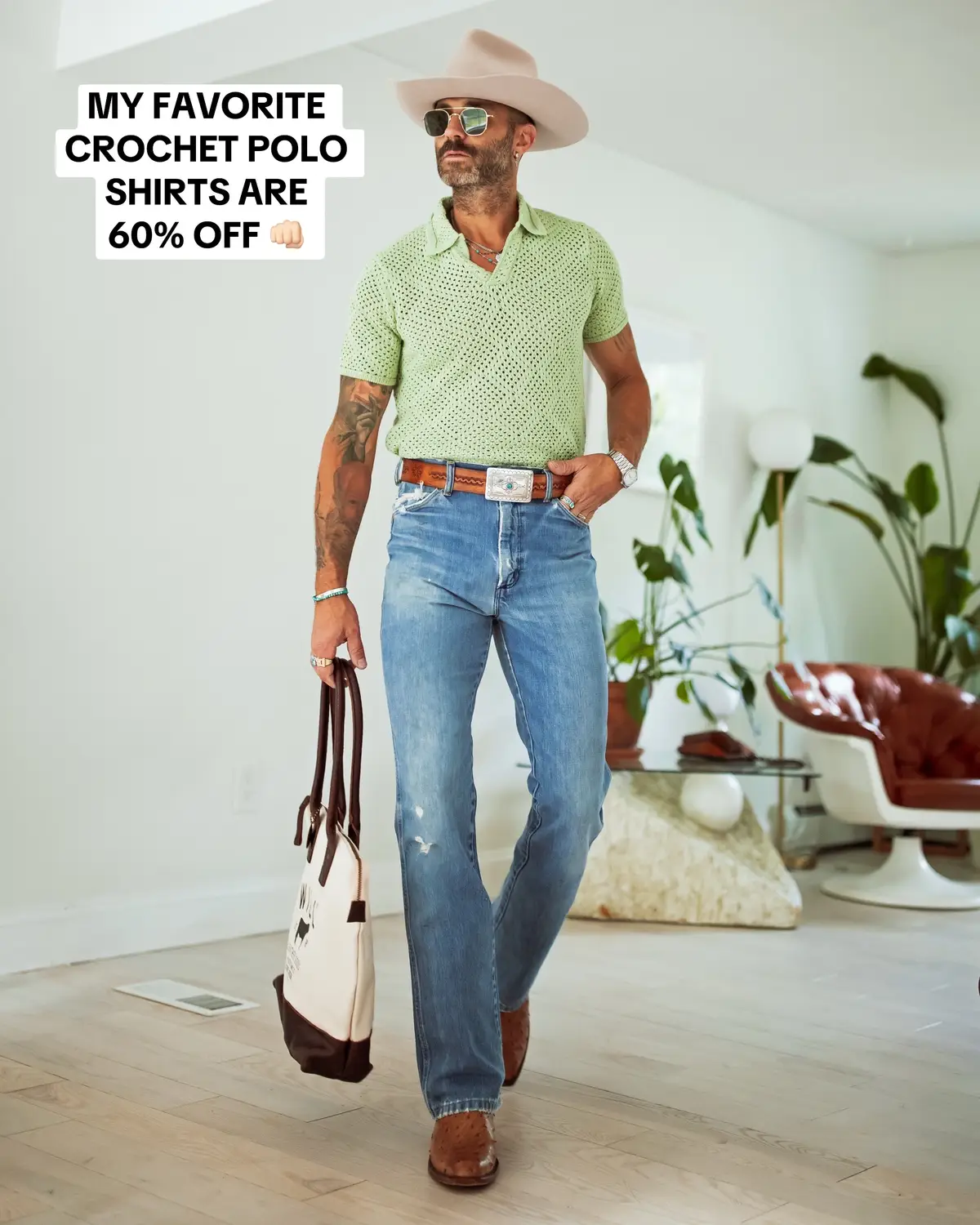 my favorite crochet polo shirts are 60% off right now at @dandydelmar 🙌🏻 #mensfashion #westernfashion #fashiontiktok 