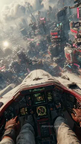 Spaceship pilot flies above a dense Cyberpunk mega-city. #pov #scifi #sciencefiction #cyberpunk #future 