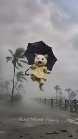 The poor cat was holding an umbrella and was blown into the sky by a big storm. #cat #catshorts #viral #fyp #foryou #cartoon 