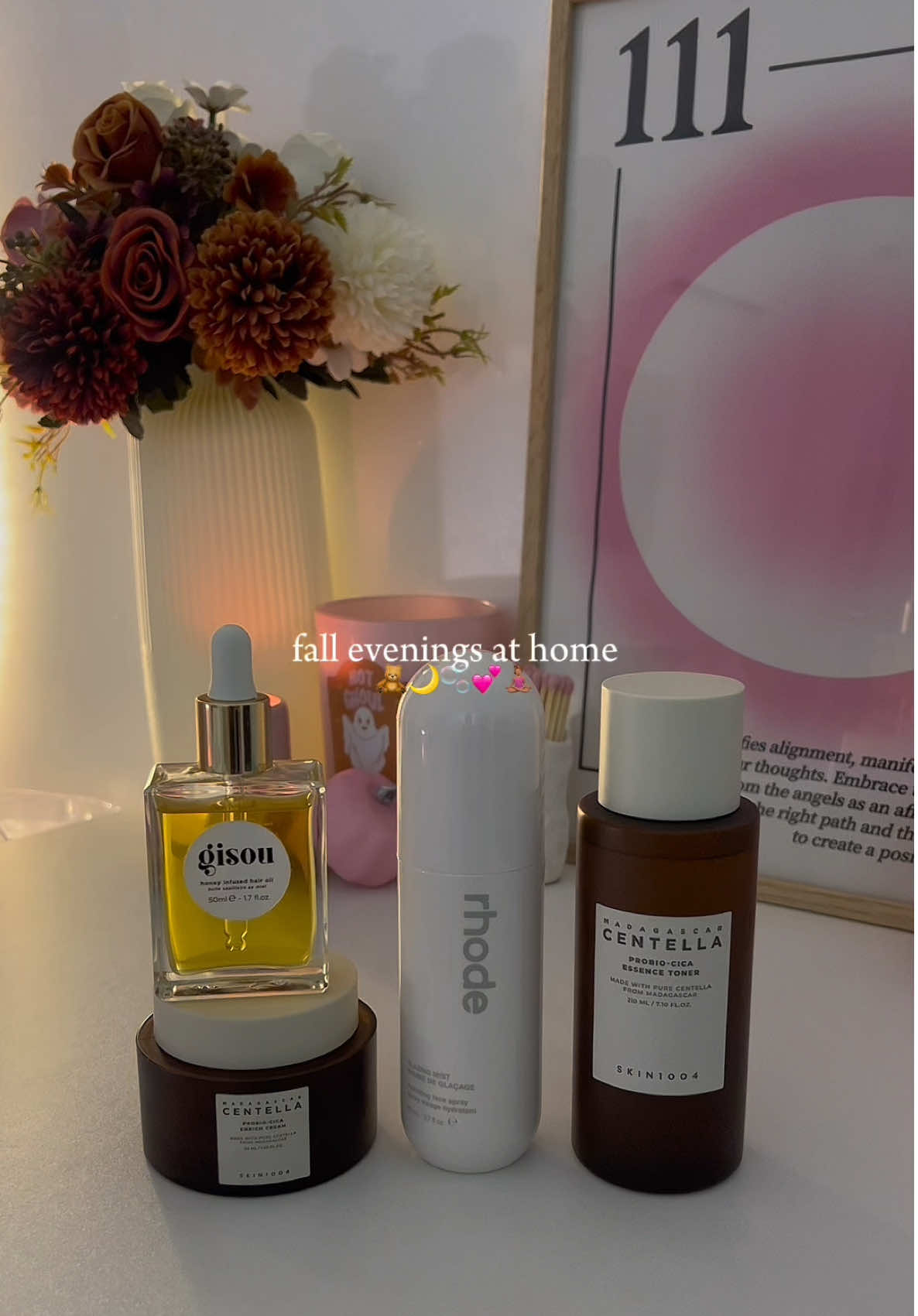 Fall evenings like this >>☺️💕🧸 #nightroutine #NightIn #SelfCare #selfcarenight #skincare      @LOCCITANE @Tree Hut @Bath & Body Works @American Eagle @rhode skin @Gisou @SKIN1004 US  