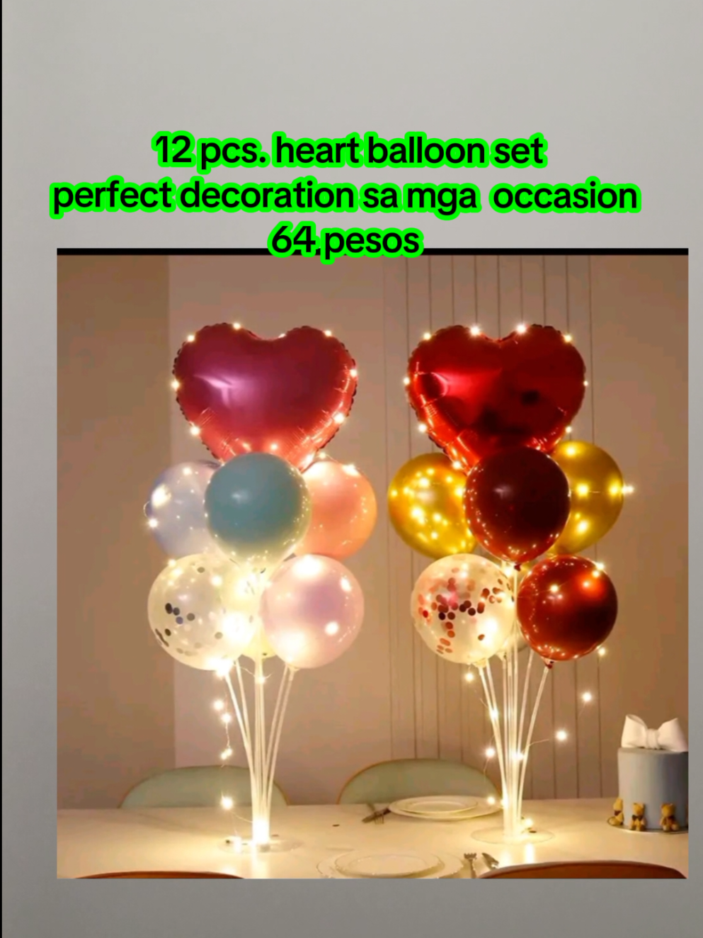 12 pcs heart balloon set with stand #ballon #ballondecoration  #birthdaydecor  #ballons #heartballons