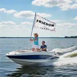 Live out your American dream on the open water! 🇺🇸. Let them know what you stand for from sea to shining sea. Tap the orange shopping cart to get your own FREEDOM flag from our TikTok Shop! #TikTokShop #tiktokshopfinds #ForYou #Freedom #CharlieKirk #TPUSA #Boating #Conservative #Patriot #Liberty #SummerVibes